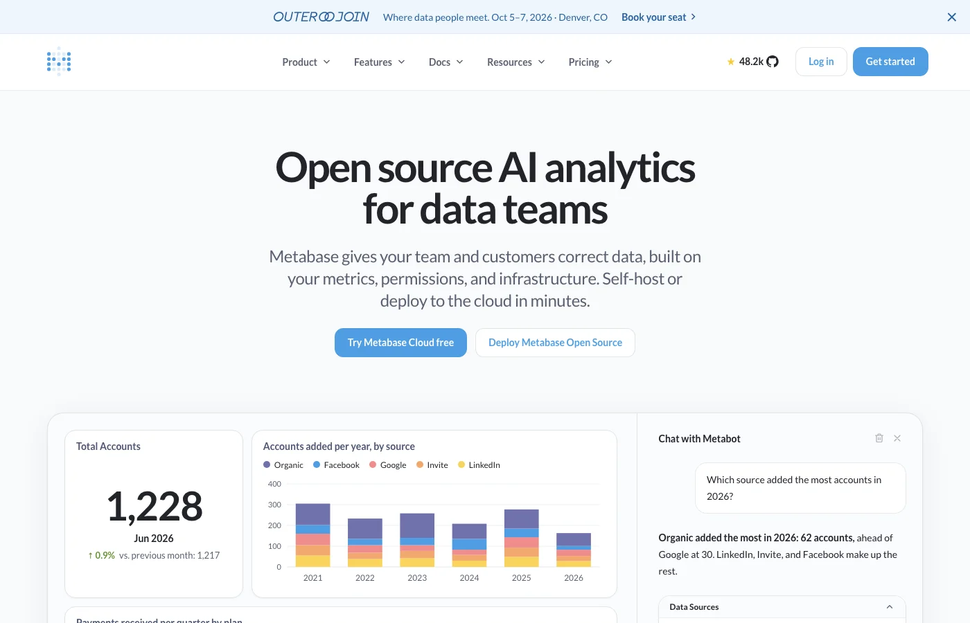 Metabase homepage
